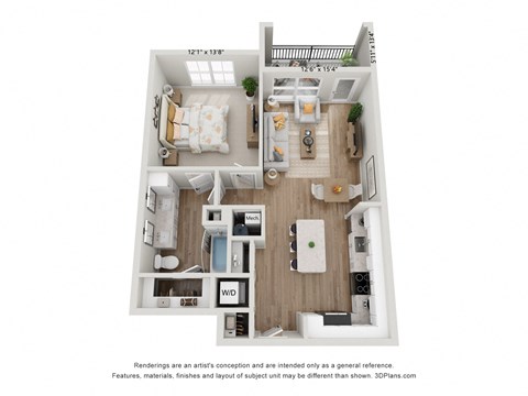 Floor plan for 1 bed, 1 bath, 785 sqft